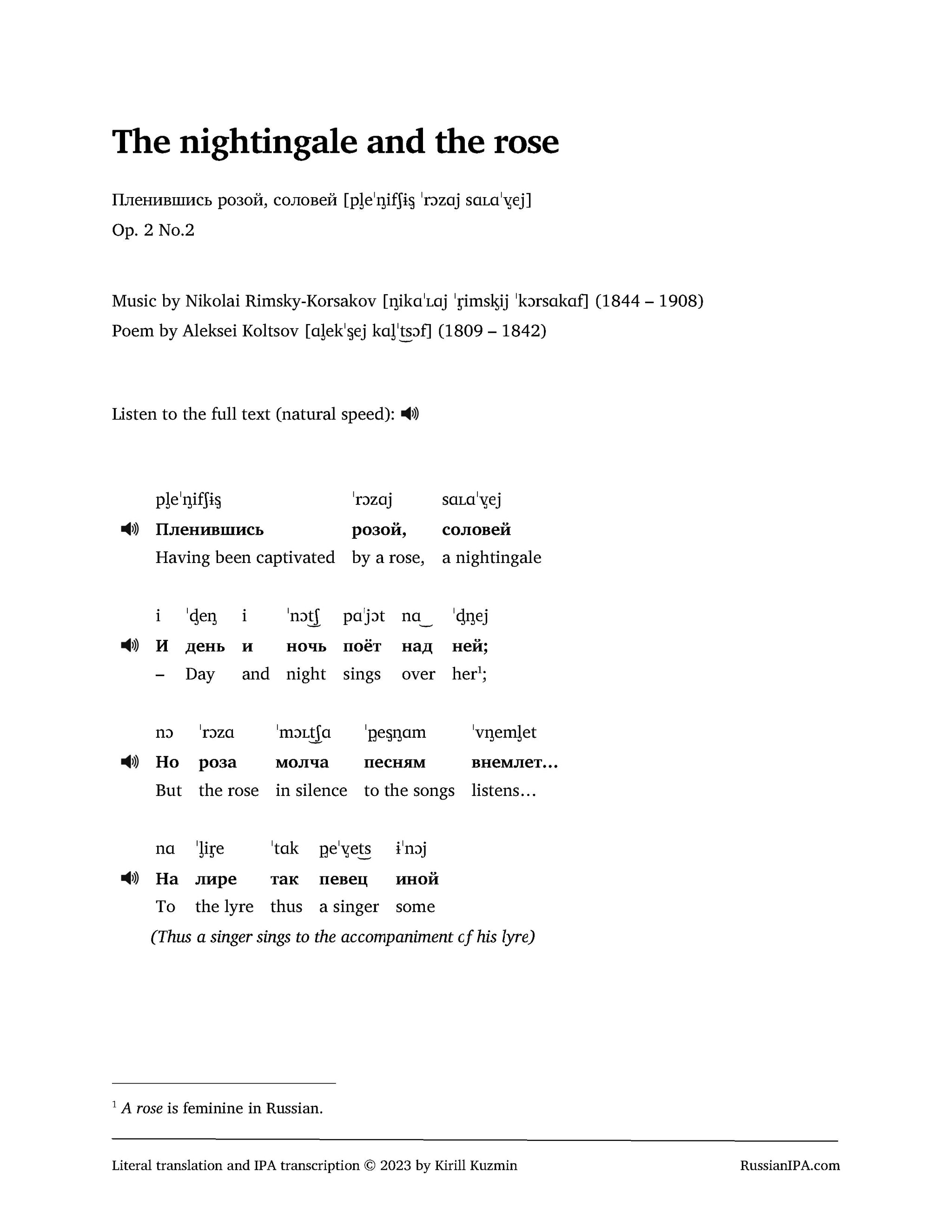 RimskyKorsakov The nightingale and the rose, Op. 2 No.2 RussianIPA